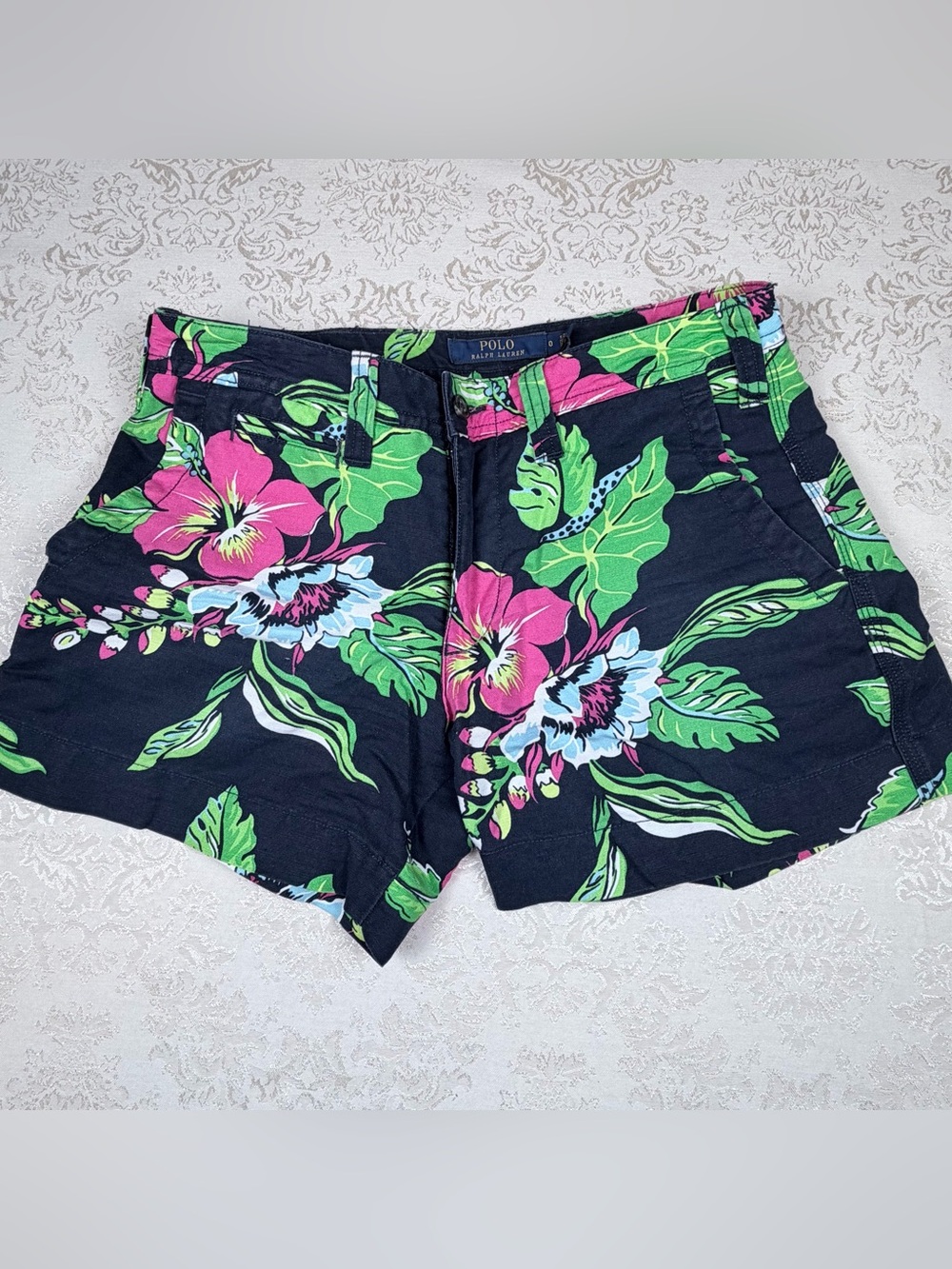 Polo by Ralph Lauren Navy Hawaiian Floral Print Women's Shorts, 0